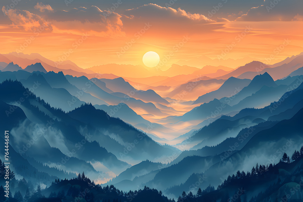 Serene mountain view at sunrise Serene mountain view at sunrise