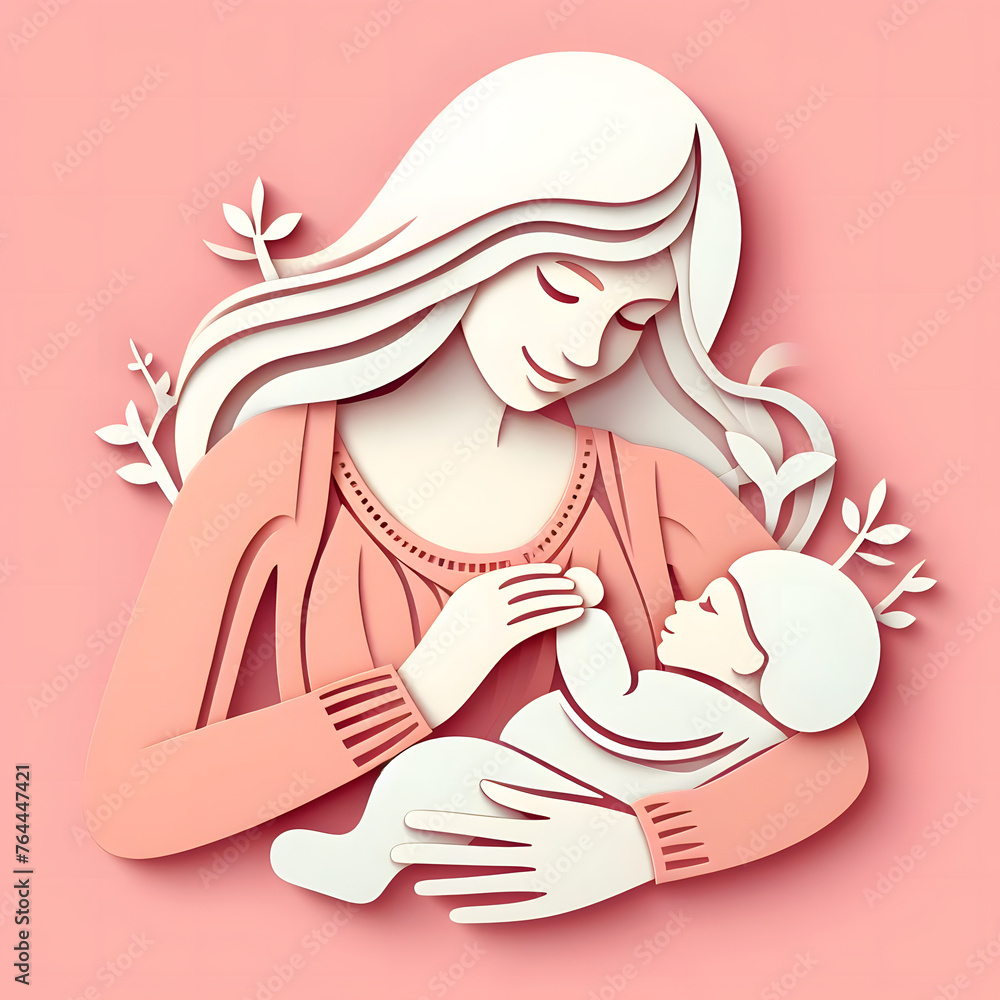 Mother with baby, paper cut illustration, isolated on pink background, Mother's Day, Mother Love Child
Mother with baby, paper cut illustration, isolated on pink background, Mother's Day, Mother Love Child