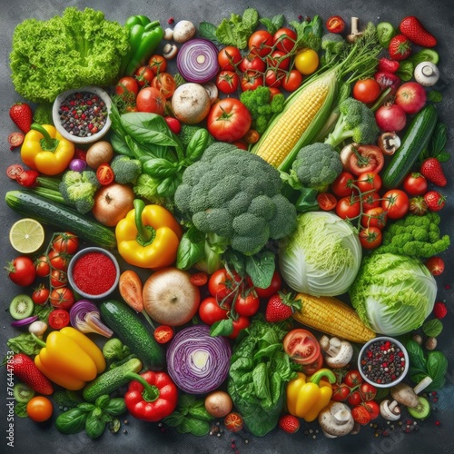 Colorful Assortment of Vegetables and Fruits Healthy Eating