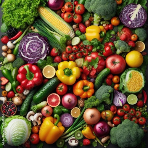 Colorful Assortment of Vegetables and Fruits Healthy Eating