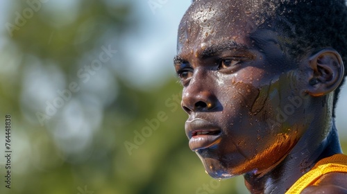 The beads of sweat and look of determination on a runners face showcasing the fierce competition at stadium events.