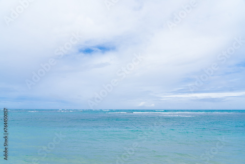 blue ocean water and sky, background, copy space, Serene Seascape, calm, peaceful, relaxation