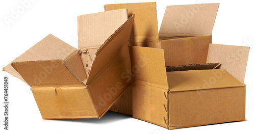 blank corrugated cardboard boxes used in packaging for shipping, storing and protecting, eco-friendly recyclable, biodegradable sustainable choice, mock-up template isolated on white background