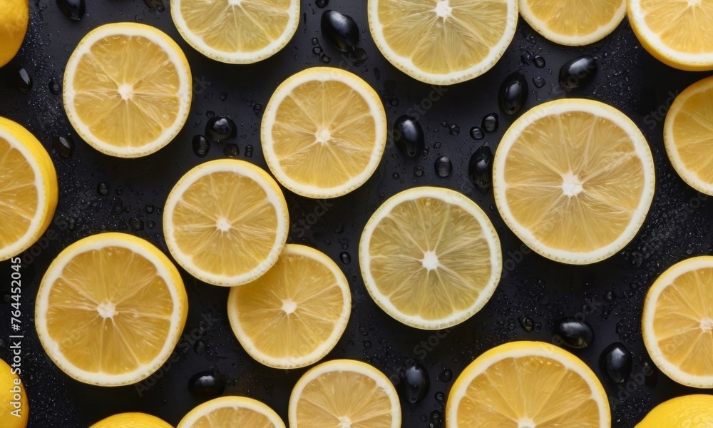 lemon texture background banner, fruit pattern with water drops, top view, flat lay lemon texture background banner, fruit pattern with water drops, top view, flat lay