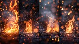 set of burning fires of flames and sparks on background for use on light backgrounds
