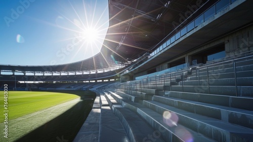 An energyefficient stadium with lowemissivity windows reducing heat loss and promoting temperature regulation.