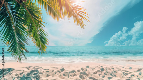 Beautiful Tropical Beach Banner: White Sand and Coco Palms Travel Tourism Wide Panorama Background Concept © VuongThuc