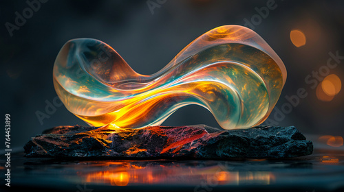 An abstract glass sculpture representing the Northern Lights photo