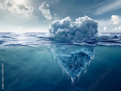 Ethereal Iceberg Floating in Tranquil Ocean Reflecting the Vast Blue Sky © yelosole