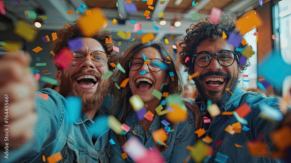 © hisilly - happy diverse employees team celebrating success business achievement among confetti in modern office business success concept © hisilly - happy diverse employees team celebrating success business achievement among confetti in modern office business success concept