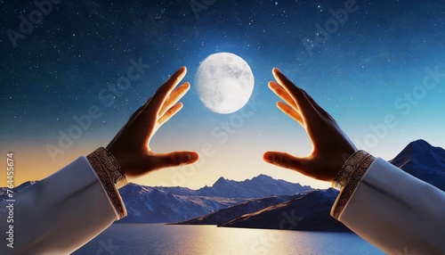 des mains essayes de toucher la lune 