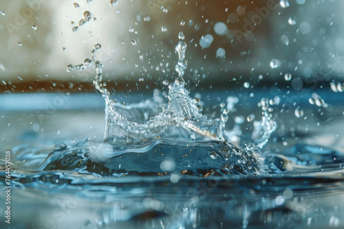 A close-up shot of a water leak  with water droplets splashing onto a surface.