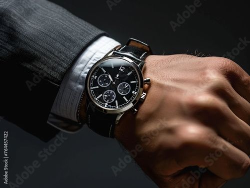 Close-up of a businessman hand passing a ticking time bomb disguised as a luxury watch.