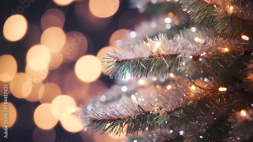 Wallpaper Mural Christmas tree branches with bokeh lights on blurred background Torontodigital.ca