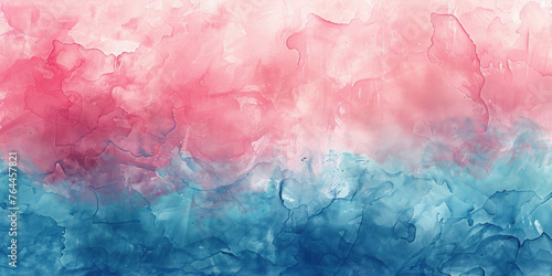 Abstract Watercolor Painting with Pink and Blue Splashes on White Background under a Blue Sky
