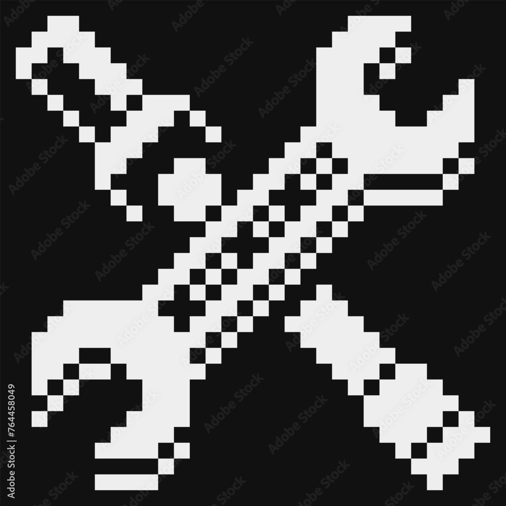 Wrench and screwdriver pixel art flat style background. 8-bit. Game assets. Isolated abstract vector illustration. Design for web, logo, sticker, mobile app. Old school computer graphic style.
