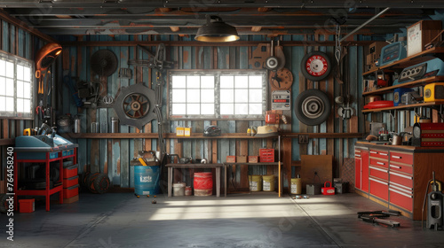 Garage Interior, Interior Garage Scene with Mechanic Tools