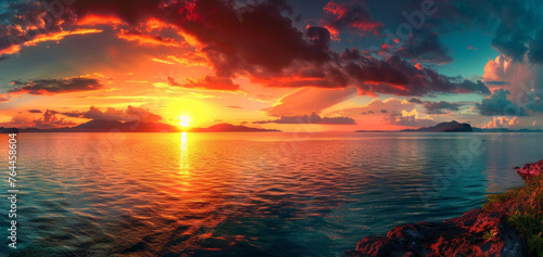 Sea Sunset Panorama: Tranquil Ocean Horizon 