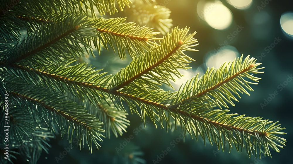 Christmas background with pine branches and bokeh lights Christmas background with pine branches and bokeh lights