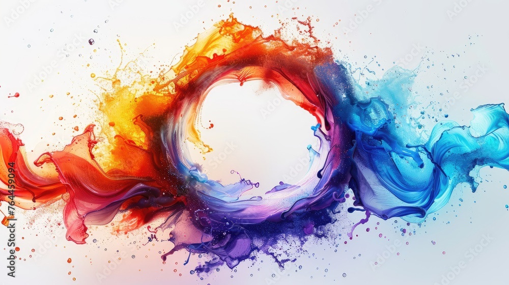 abstract circle liquid motion flow explosion curved wave colorful pattern with paint drops on white background abstract circle liquid motion flow explosion curved wave colorful pattern with paint drops on white background