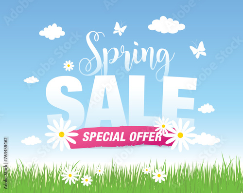 spring sale banner layout template design, vector illustration