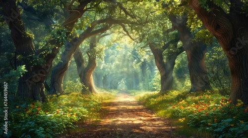 Enchanted Forest  A Majestic Digital Painting of a Lush  Fairytale-like Woodland with Towering Trees and Abundant Vegetation