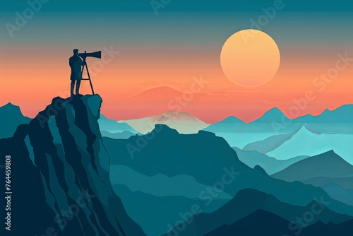 Man standing with binoculars on cliff