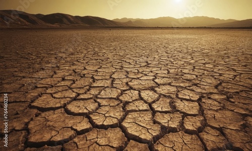 global warming, rivers have dried up, the sun is blazing and the earth is scorching, cracked by drought
