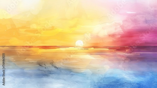  Sunset ocean scene with a watercolor effect  ideal for tranquil themes and nature-inspired wall decor. 