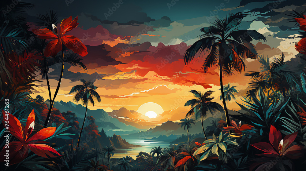 Silhouettes of tropical leaves in shades Silhouettes of tropical leaves in shades