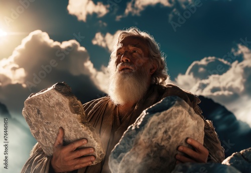 Generative AI of The Stone Tablets of Moses concept for Divine Delivery, Spiritual Connection, Judaic Law, and Christian Ethics
