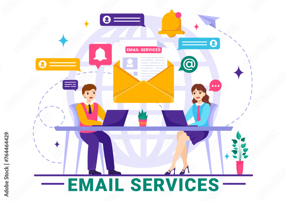 Email Service Vector Illustration with File Correspondence Delivery, Electronic Mail Message and Business Marketing in Flat Cartoon Background Email Service Vector Illustration with File Correspondence Delivery, Electronic Mail Message and Business Marketing in Flat Cartoon Background