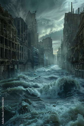 A post-apocalyptic city covered by water © grey