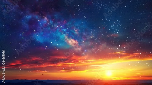Epic sunset and stars of the milky way. Spirituality and tranquility of the landscape. photo