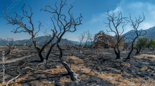 The devastation is clear in the twisted burnt branches of the nowdead trees reaching out like skeletal fingers.