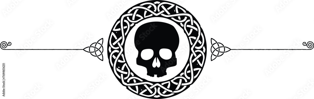 Gothic Celtic Symbols Header - Triquetra, Knot Ring, Skull - obrazy, fototapety, plakaty 