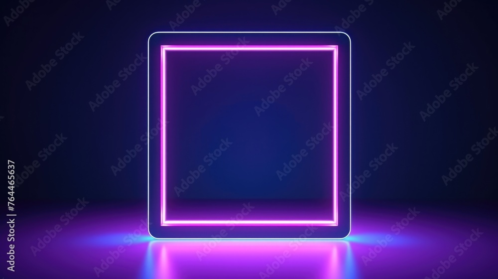 abstract geometric background with neon square frame glowing with gradient light in the dark. Futuristic showcase for product presentation abstract geometric background with neon square frame glowing with gradient light in the dark. Futuristic showcase for product presentation