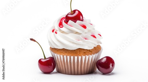 cupcake with cherries isolated on a white background