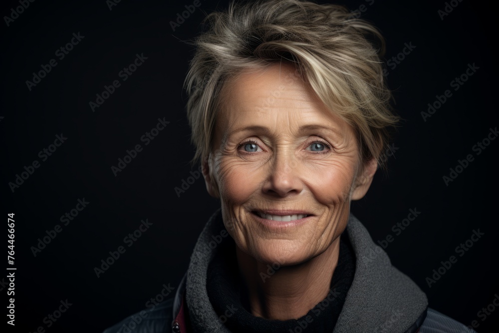 Portrait of smiling senior woman. Isolated on black background. Portrait of smiling senior woman. Isolated on black background.