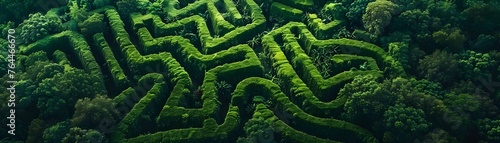 Lush Verdant Winding Maze-Like Organic Hedge Landscape in Overgrowth Forest