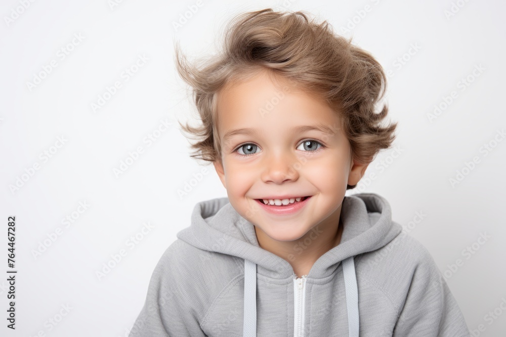 Portrait of a cute smiling little boy in a gray hoodie Portrait of a cute smiling little boy in a gray hoodie