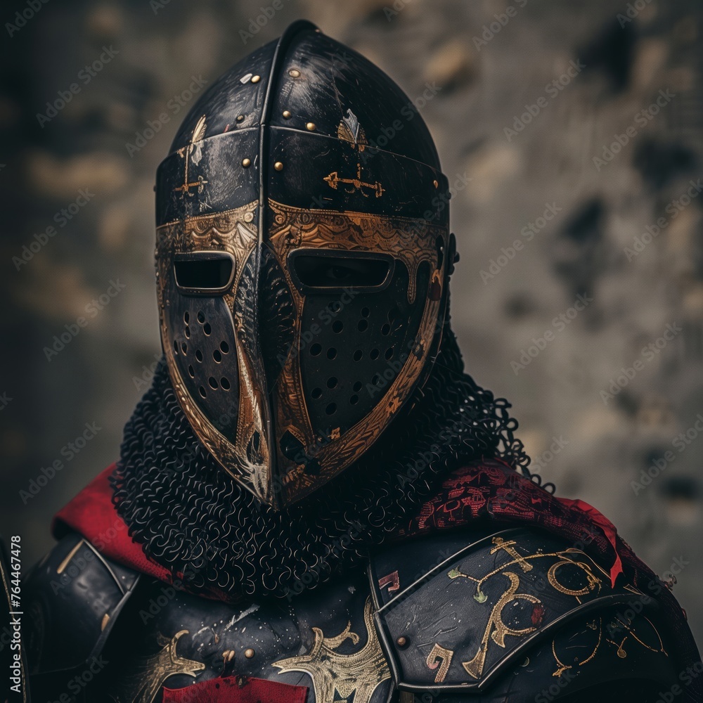 Medieval knight in full armor with sword and cloak Medieval knight in full armor with sword and cloak