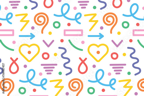 Fun colorful line doodles. Seamless background. Creative minimalist artistic background.