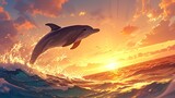 イルカと夕日の風景2