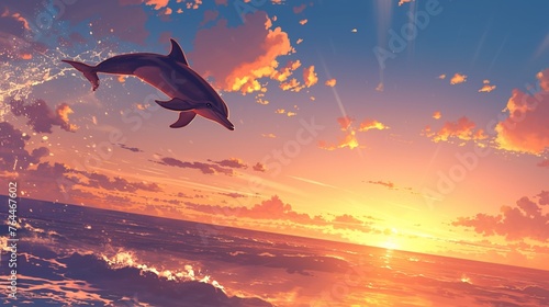 イルカと夕日の風景1