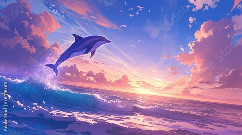 イルカと夕日の風景3 © 孝広 河野