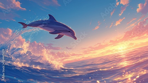 イルカと夕日の風景11 © 孝広 河野