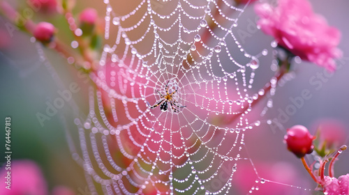 Dewdrops adorning spider webs, revealing the intricate elegance of nature's delicate architecture