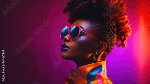 High fashion portrait of young african american woman, bright neon colors