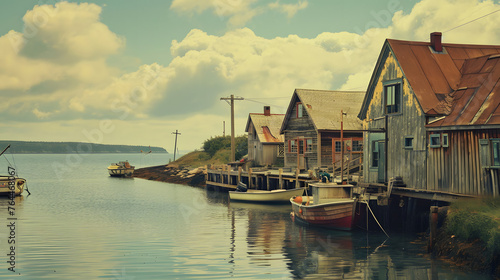 vintage film-inspired look to coastal fishing village scenes, adding a sense of nostalgia and timeless charm
